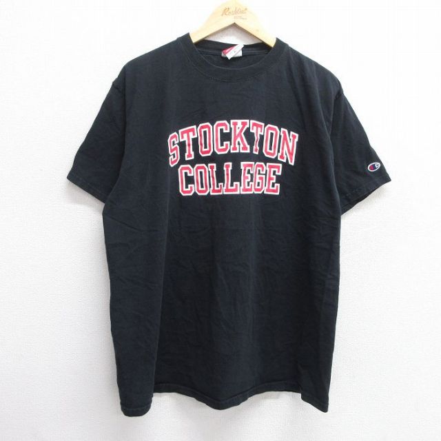 【50%OFF】XL★古着 チャンピオン champion 半袖 ビンテージ Tシャツ メンズ 00年代 00s ストックトン カレッジ クルーネック 黒 ブラック 25may29 中古