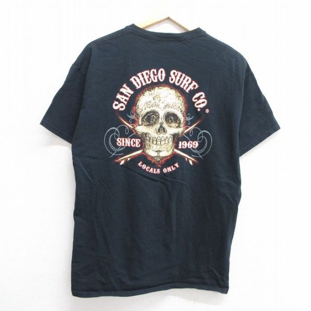 L★古着 半袖 ビンテージ Tシャツ メンズ 00年代 00s スカル サンディエゴ コットン クルーネック 黒 ブラック 25may29 中古