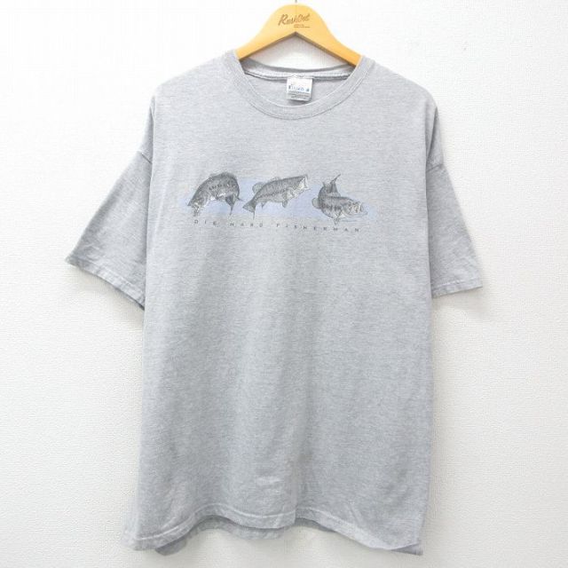 ヘインズ 00s 半袖Tシャツ 魚 グレー XL | 古着