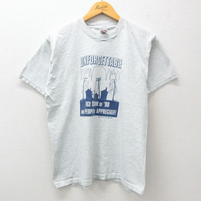 【50%OFF】L★古着 フルーツオブザルーム 半袖 ビンテージ Tシャツ メンズ 90年代 90s 家 UNFORGETTABLE クルーネック 薄グレー 霜降り 25may29 中古