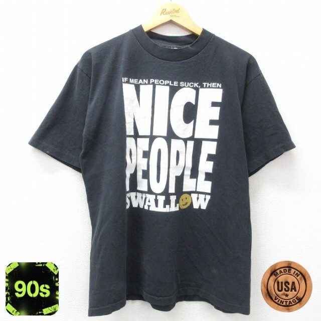 【50%OFF】NICE PEOPLE 90s 半袖Tシャツ スマイル ブラック L | 古着