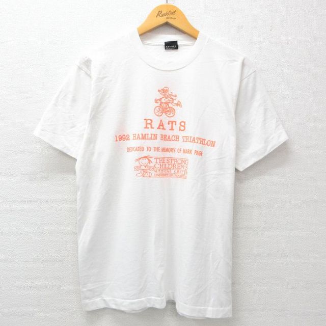 M★古着 スクリーンスターズ 半袖 ビンテージ Tシャツ メンズ 90年代 90s トライアスロン 企業広告 クルーネック USA製 白 ホワイト 25may29 中古