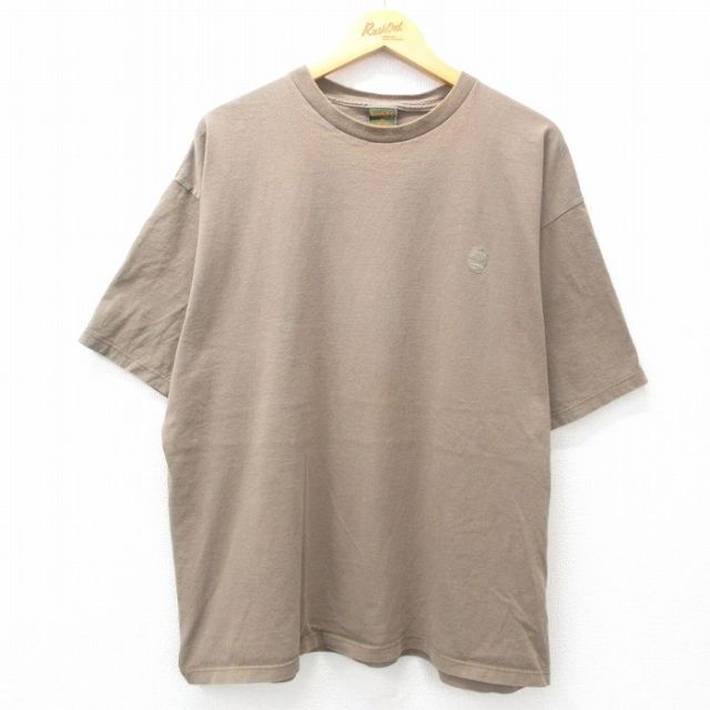 XL★古着 ティンバーランド 半袖 ビンテージ Tシャツ メンズ 90年代 90s ワンポイントロゴ 大きいサイズ コットン クルーネック USA製 ベージュ系 カーキ 25may29 中古