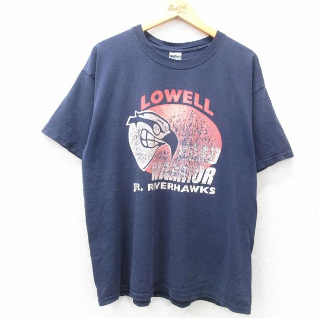 XL★古着 半袖 ビンテージ Tシャツ メンズ 00年代 00s ボードウォリアーズ ロウェル コットン クルーネック 紺 ネイビー 25may29 中古
