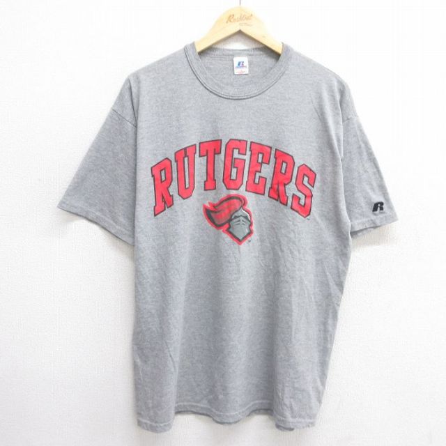 【50%OFF】L★古着 ラッセル 半袖 ビンテージ Tシャツ メンズ 00年代 00s ラトガース クルーネック グレー 霜降り 25may29 中古
