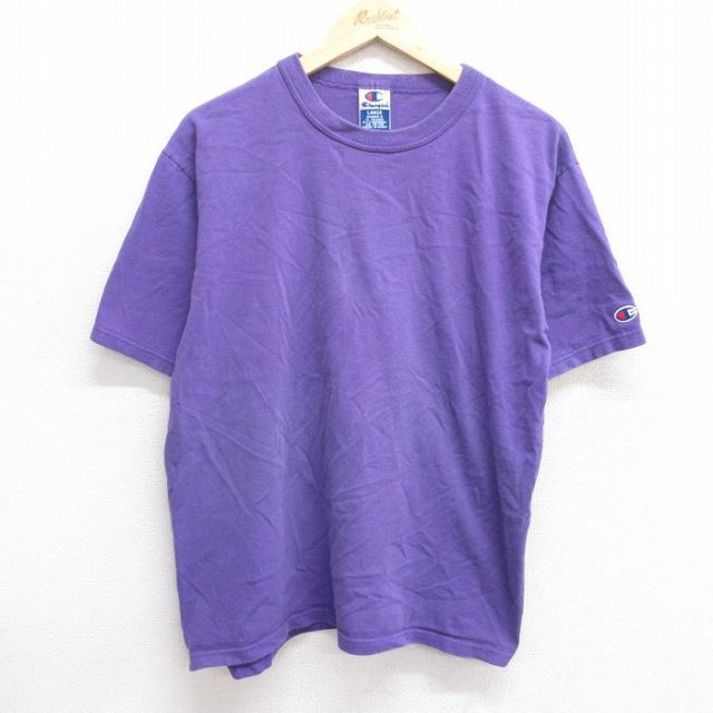 L★古着 チャンピオン champion 半袖 ビンテージ Tシャツ メンズ 90年代 90s 無地 コットン クルーネック 紫 パープル 【spe】 25may29 中古