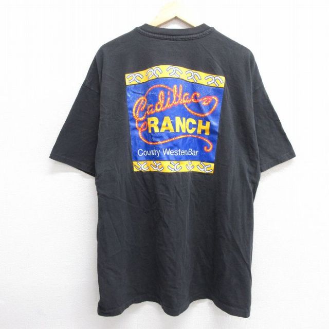 【50%OFF】XL★古着 ヘインズ Hanes 半袖 ビンテージ Tシャツ メンズ 90年代 90s ウエスタンブーツ RANCH 大きいサイズ コットン クルーネック USA製 黒 ブラック 25may29 中古