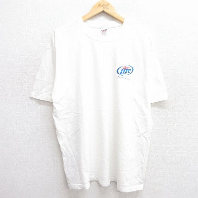 【20%OFF】XL★古着 半袖 ビンテージ Tシャツ メンズ 00年代 00s ミラーライト ビール 大きいサイズ コットン クルーネック 白 ホワイト 25may29 中古