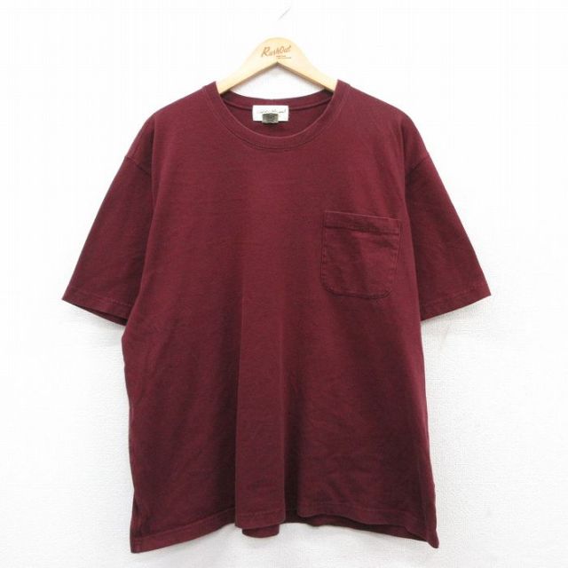 【20%OFF】XL★古着 エディーバウアー 半袖 ビンテージ Tシャツ メンズ 00年代 00s 無地 胸ポケット付き 大きいサイズ コットン クルーネック エンジ 25may30 中古