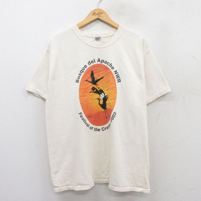 L★古着 半袖 ビンテージ Tシャツ メンズ 00年代 00s 鳥 コットン クルーネック 生成り 25may30 中古