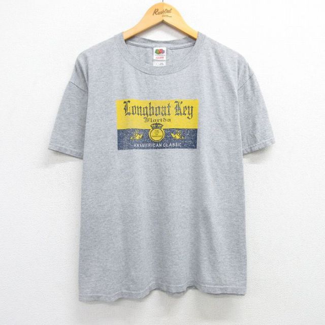 XL★古着 フルーツオブザルーム 半袖 ビンテージ Tシャツ メンズ 00年代 00s ロングボートキー 大きいサイズ クルーネック グレー 霜降り 25may30 中古