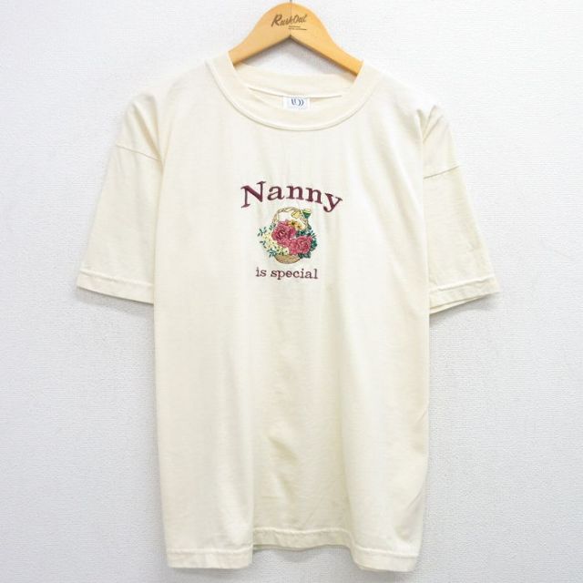 80s 半袖Tシャツ 花刺繍 ベージュ XL | 古着