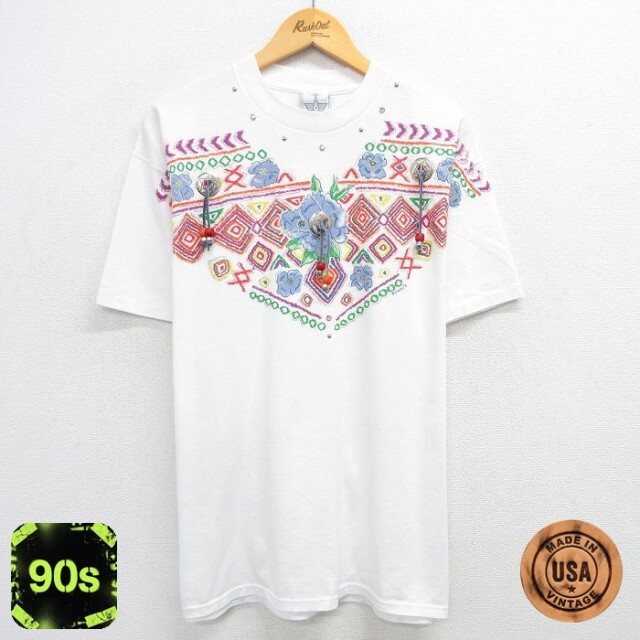 【50%OFF】90s 半袖Tシャツ 花 ホワイト XL | 古着