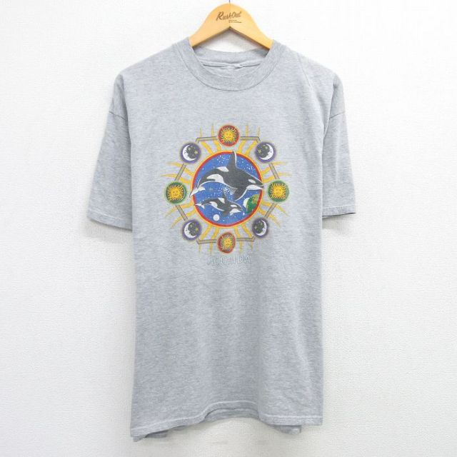 XL★古着 半袖 ビンテージ Tシャツ メンズ 00年代 00s シャチ フロリダ 大きいサイズ クルーネック グレー 霜降り 25may30 中古