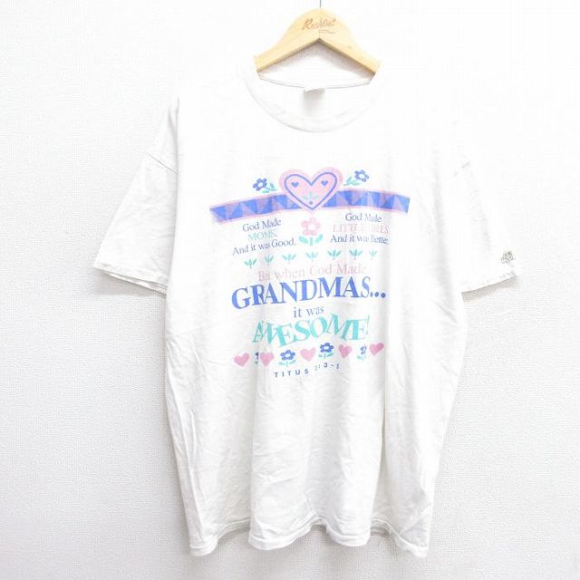 90s 半袖Tシャツ 花 ホワイト XL | 古着