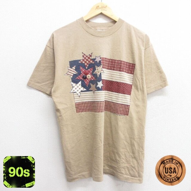 【50%OFF】90s 半袖Tシャツ 星条旗 ベージュ L | 古着