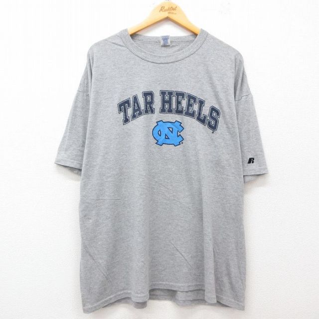 【50%OFF】XL★古着 ラッセル 半袖 ビンテージ Tシャツ メンズ 00年代 00s ノースカロライナターヒールズ 大きいサイズ クルーネック グレー 霜降り 25may31 中古