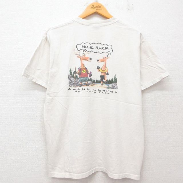 【50%OFF】XL★古着 半袖 ビンテージ Tシャツ メンズ 00年代 00s シカ グランドキャニオン コットン クルーネック 生成り 25may31 中古