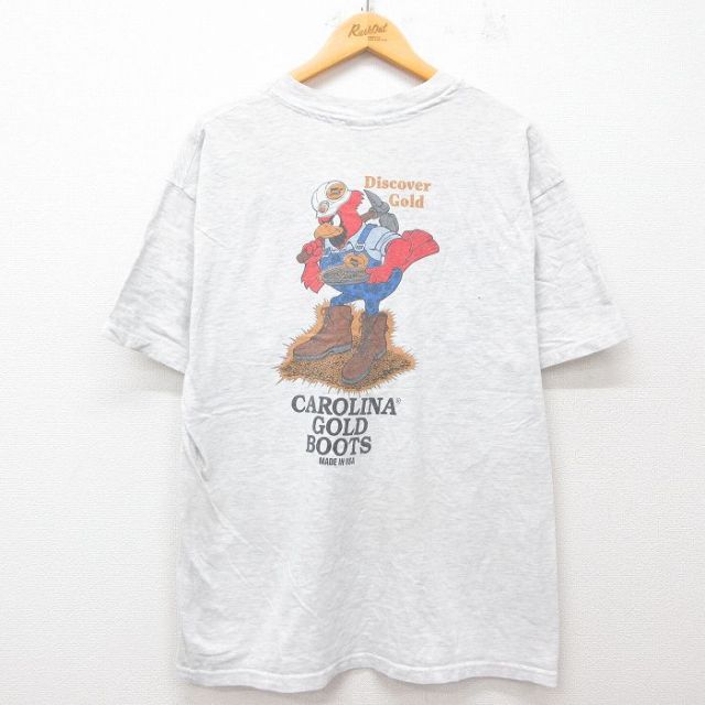 XL★古着 ヘインズ Hanes 半袖 ビンテージ Tシャツ メンズ 00年代 00s 鳥 カロライナ 胸ポケット付き 大きいサイズ クルーネック 薄グレー 霜降り 25may31 中古