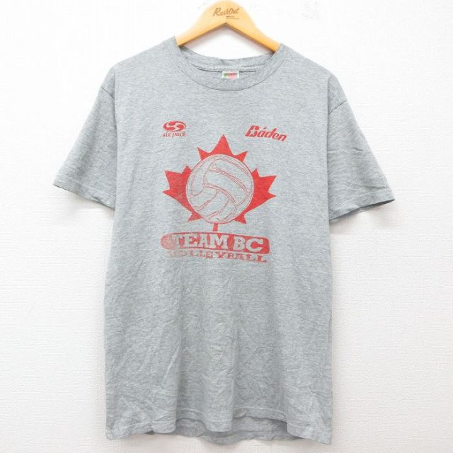 【50%OFF】L★古着 フルーツオブザルーム 半袖 ビンテージ Tシャツ メンズ 00年代 00s バレーボール クルーネック グレー 霜降り 25may31 中古