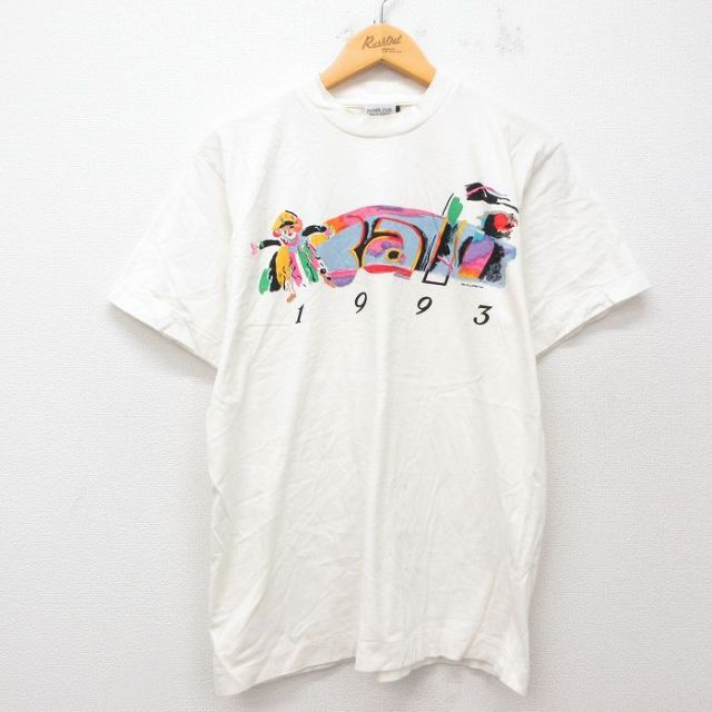 L★古着 半袖 ビンテージ Tシャツ メンズ 90年代 90s バリ コットン クルーネック 生成り 25may31 中古