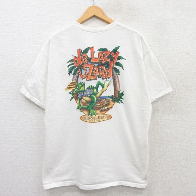 XL★古着 半袖 ビンテージ Tシャツ メンズ 00年代 00s カエル コットン クルーネック 白 ホワイト 25jun02 中古