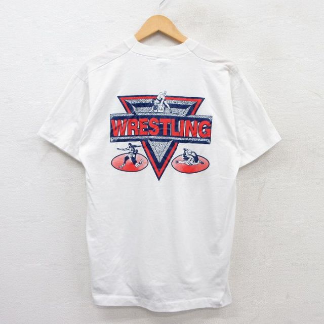 L★古着 フルーツオブザルーム 半袖 ビンテージ Tシャツ メンズ 90年代 90s レスリング クルーネック 白 ホワイト 25jun02 中古