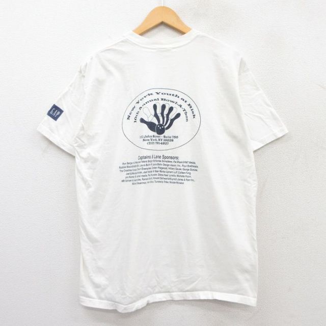 【50%OFF】XL★古着 ギャップ GAP 半袖 ビンテージ Tシャツ メンズ 90年代 90s ボウリング カギ コットン クルーネック USA製 白 ホワイト 【spe】 25jun02 中古
