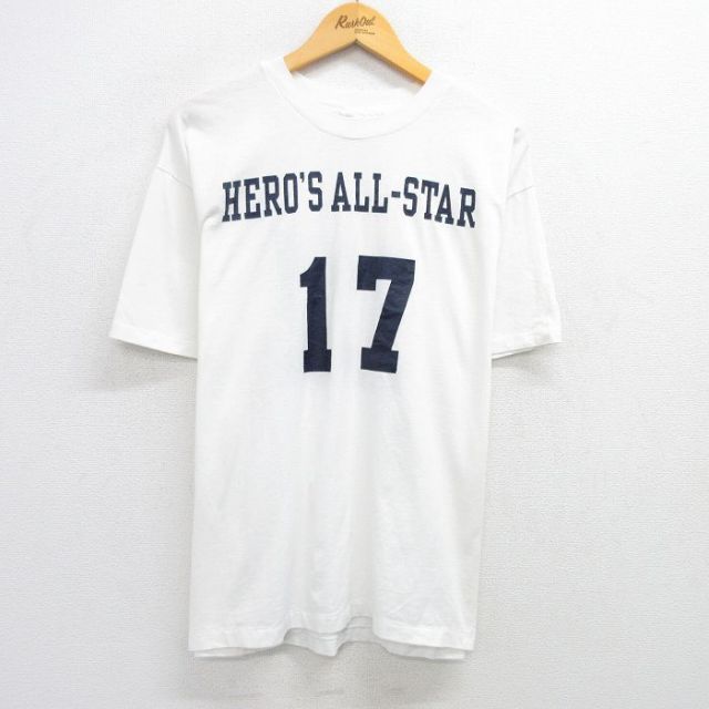 【50%OFF】XL★古着 ヘインズ Hanes 半袖 ビンテージ Tシャツ メンズ 90年代 90s ヒーロー オールスター 17 大きいサイズ クルーネック USA製 白 ホワイト 25jun02 中古