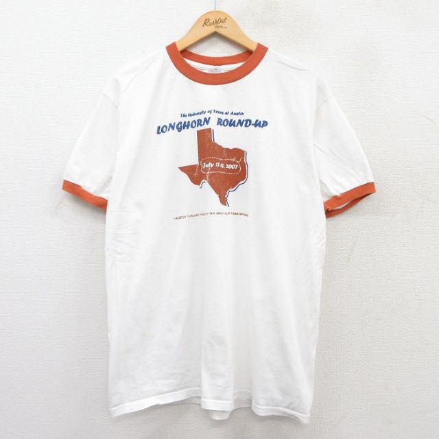 L★古着 半袖 ビンテージ Tシャツ メンズ 00年代 00s LONGHORN UP コットン クルーネック 白 ホワイト リンガー 25jun02 中古