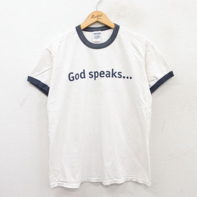 M★古着 半袖 ビンテージ Tシャツ メンズ 00年代 00s God speaks コットン クルーネック 白 ホワイト リンガー 25jun02 中古