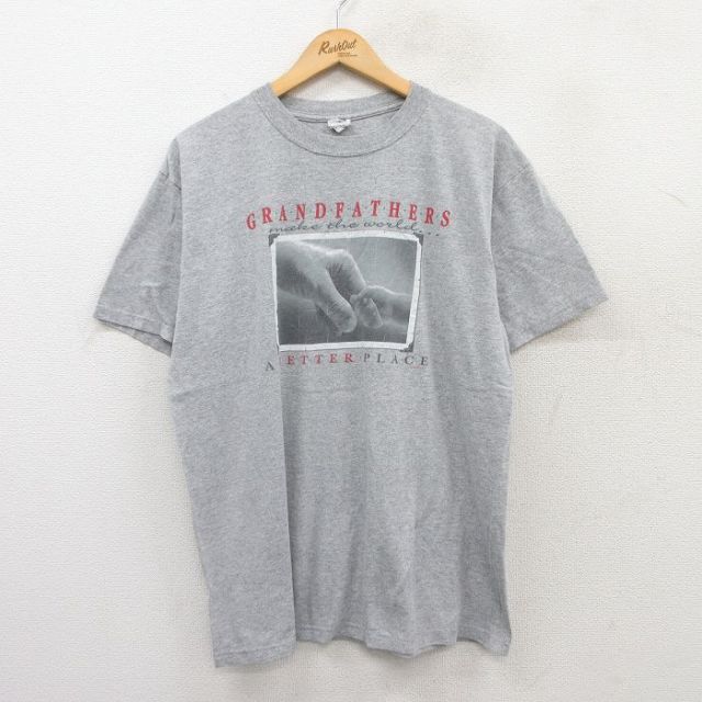 L★古着 半袖 ビンテージ Tシャツ メンズ 00年代 00s 指 グランドファザー クルーネック グレー 霜降り 25jun02 中古