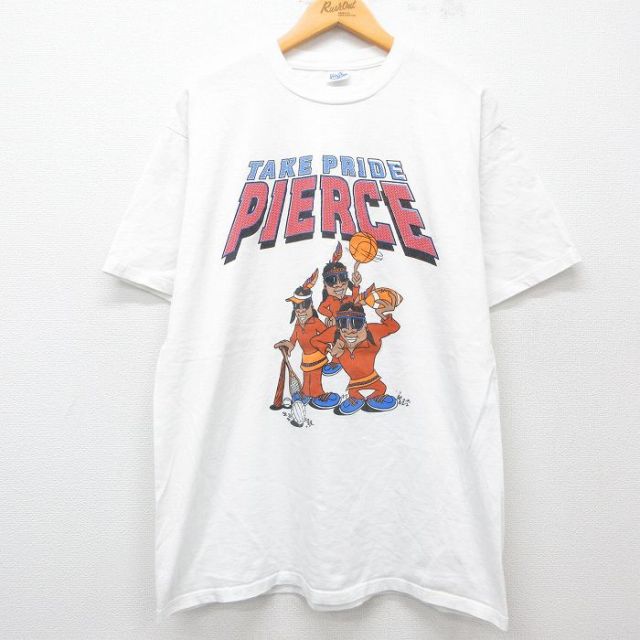 XL★古着 半袖 ビンテージ Tシャツ メンズ 90年代 90s インディアン PIERCE コットン クルーネック USA製 白 ホワイト 【spe】 25jun03 中古