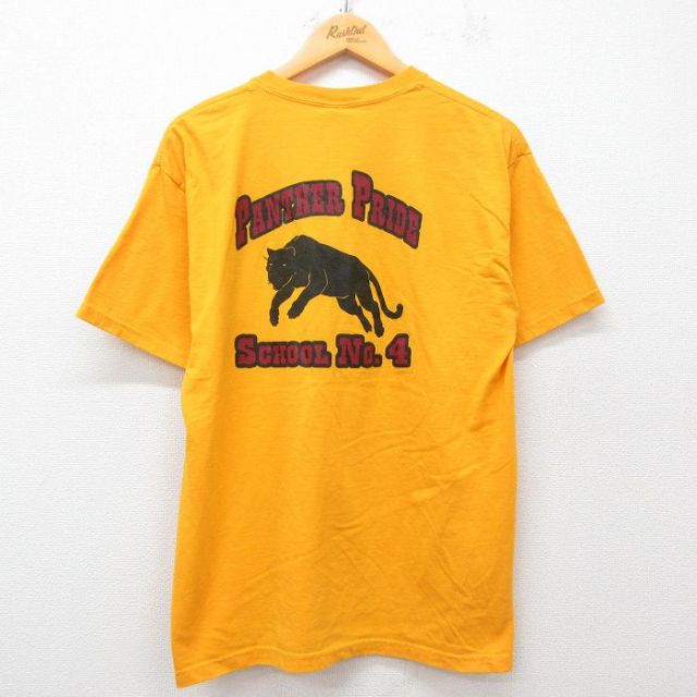 L★古着 半袖 ビンテージ Tシャツ メンズ 00年代 00s パンサー スクール クルーネック 黄 イエロー 25jun03 中古