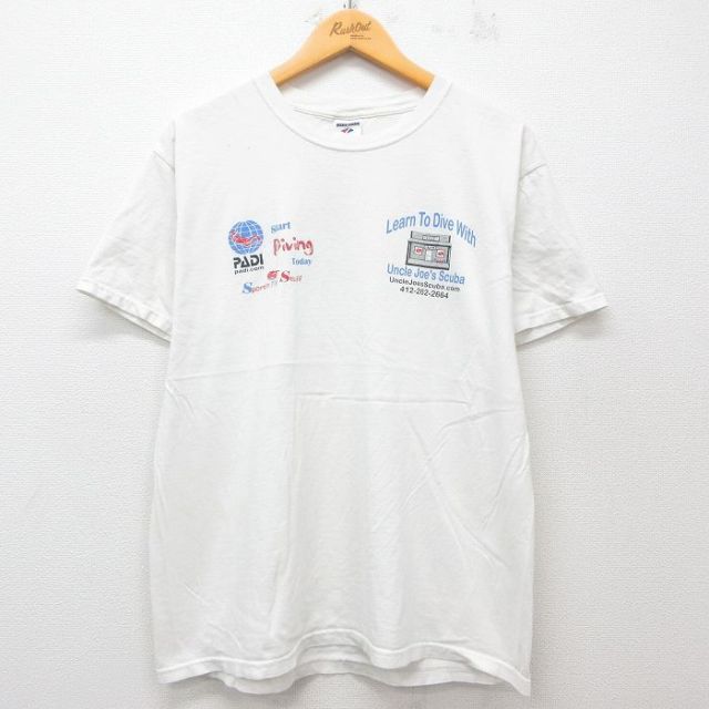 L★古着 ジャージーズ 半袖 ビンテージ Tシャツ メンズ 00年代 00s ダイビング 企業広告 コットン クルーネック 白 ホワイト 25jun03 中古