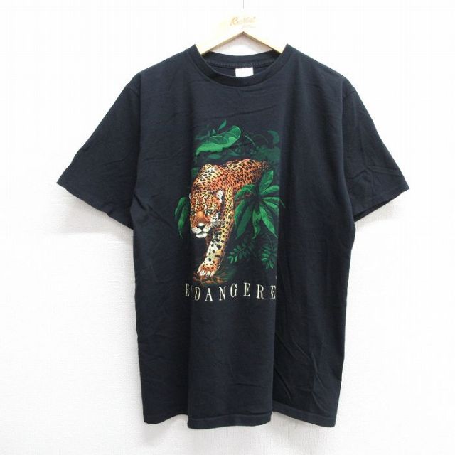 L★古着 半袖 ビンテージ Tシャツ メンズ 90年代 90s ヒョウ コットン クルーネック USA製 黒 ブラック 25jun03 中古