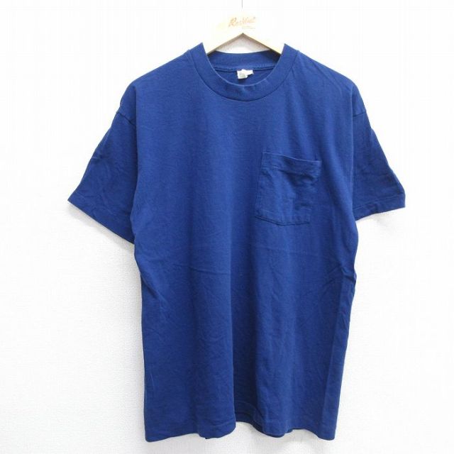 XL★古着 フルーツオブザルーム 半袖 ビンテージ Tシャツ メンズ 80年代 80s 無地 胸ポケット付き コットン クルーネック USA製 紺 ネイビー 25jun03 中古