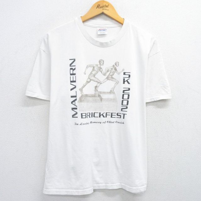 XL★古着 ヘインズ Hanes 半袖 ビンテージ Tシャツ メンズ 00年代 00s マラソン 企業広告 コットン クルーネック 白 ホワイト 25jun03 中古