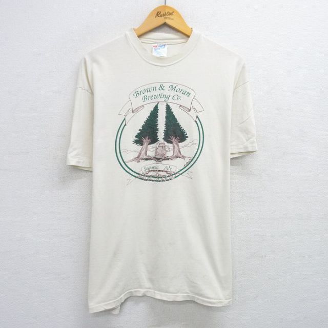 XL★古着 ヘインズ Hanes 半袖 ビンテージ Tシャツ メンズ 90年代 90s 木 大きいサイズ コットン クルーネック USA製 生成り 25jun03 中古