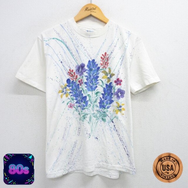 【50%OFF】ヘインズ 80s 半袖Tシャツ 花 ホワイト L | 古着