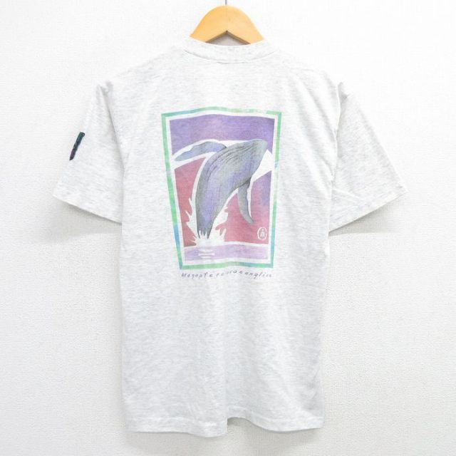 L★古着 半袖 ビンテージ Tシャツ メンズ 90年代 90s クジラ クルーネック 薄グレー 霜降り 25jun03 中古