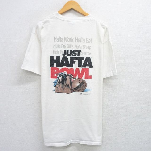 XL★古着 半袖 ビンテージ Tシャツ メンズ 90年代 90s ボウリング 大きいサイズ コットン クルーネック USA製 白 ホワイト 【spe】 25jun03 中古