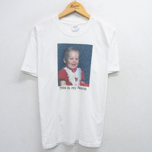 L★古着 ヘインズ Hanes 半袖 ビンテージ Tシャツ メンズ 90年代 90s 子ども フォトプリント クルーネック USA製 白 ホワイト 【spe】 25jun03 中古