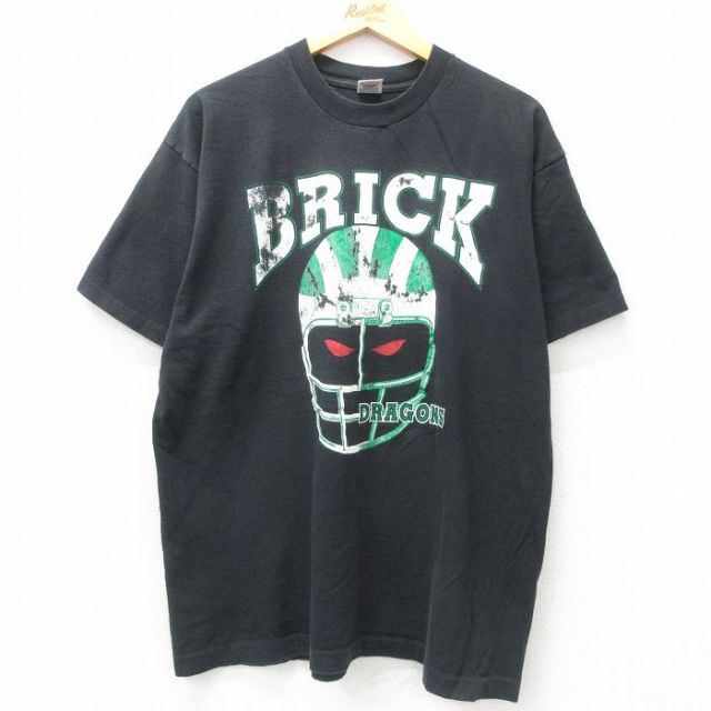 XL★古着 フルーツオブザルーム 半袖 ビンテージ Tシャツ メンズ 90年代 90s BRICK DRAGONS 大きいサイズ コットン クルーネック USA製 黒 ブラック 25jun03 中古