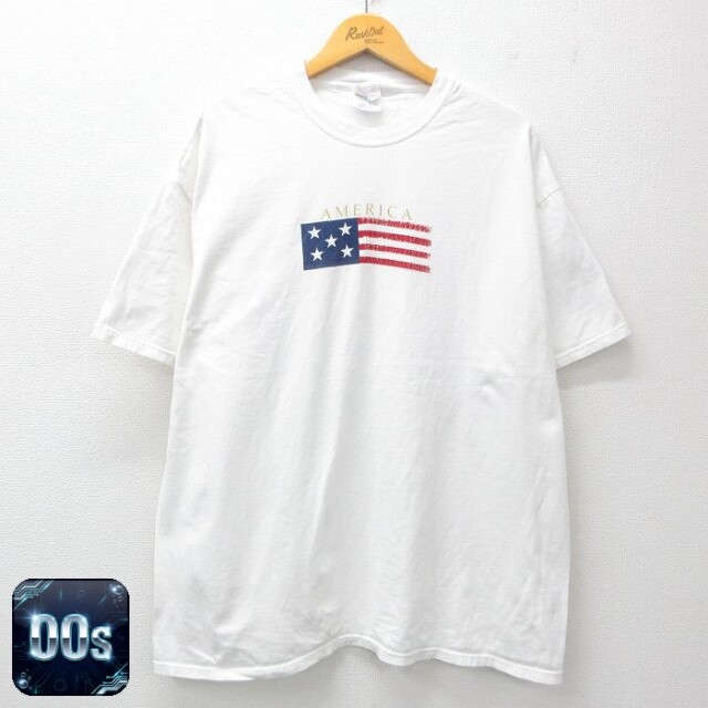 【50%OFF】ヘインズ 00s 半袖Tシャツ 星条旗 ホワイト XL | 古着