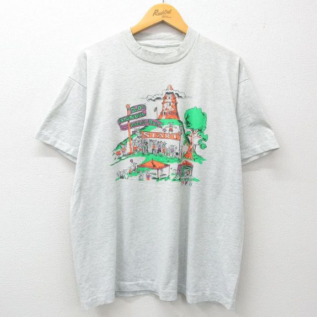XL★古着 半袖 ビンテージ Tシャツ メンズ 90年代 90s Rabbit Run 企業広告 クルーネック 薄グレー 霜降り 25jun03 中古