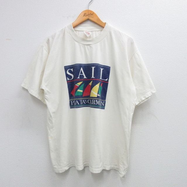 L★古着 半袖 ビンテージ Tシャツ メンズ 00年代 00s SAIL コットン クルーネック 白 ホワイト 25jun03 中古