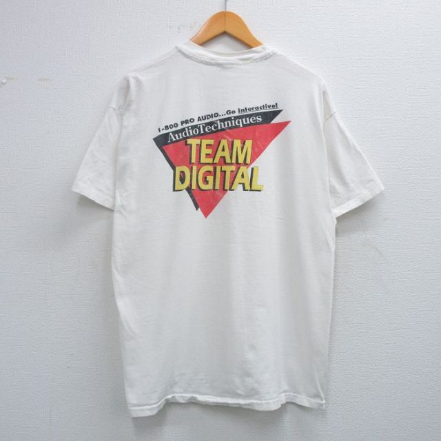 XL★古着 ヘインズ Hanes 半袖 ビンテージ Tシャツ メンズ 90年代 90s TEAM DIGITAL コットン クルーネック USA製 白 ホワイト 25jun03 中古