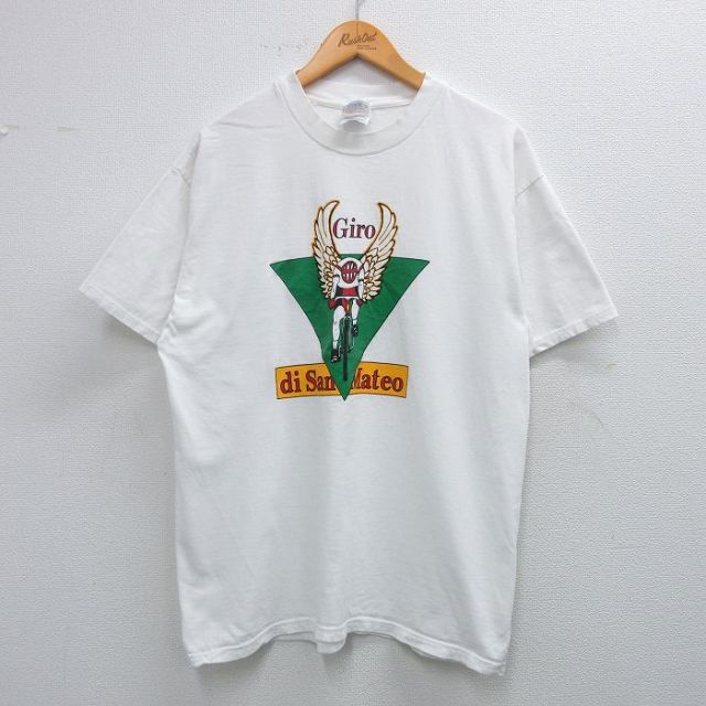 L★古着 ヘインズ Hanes 半袖 ビンテージ Tシャツ メンズ 00年代 00s di San Meteo 自転車 コットン クルーネック 白 ホワイト 25jun03 中古