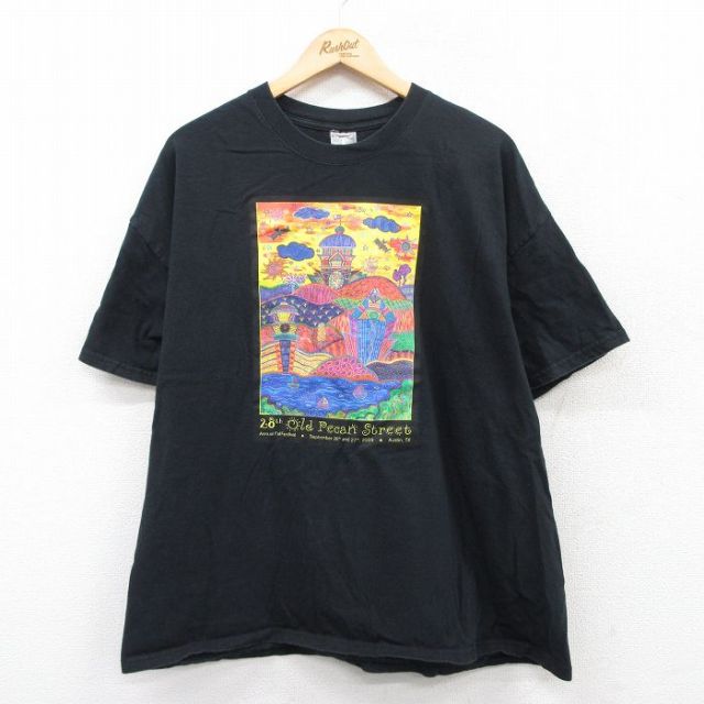XL★古着 ヘインズ Hanes 半袖 ビンテージ Tシャツ メンズ 00年代 00s old Pecsn Street 大きいサイズ クルーネック 黒 ブラック 25jun04 中古